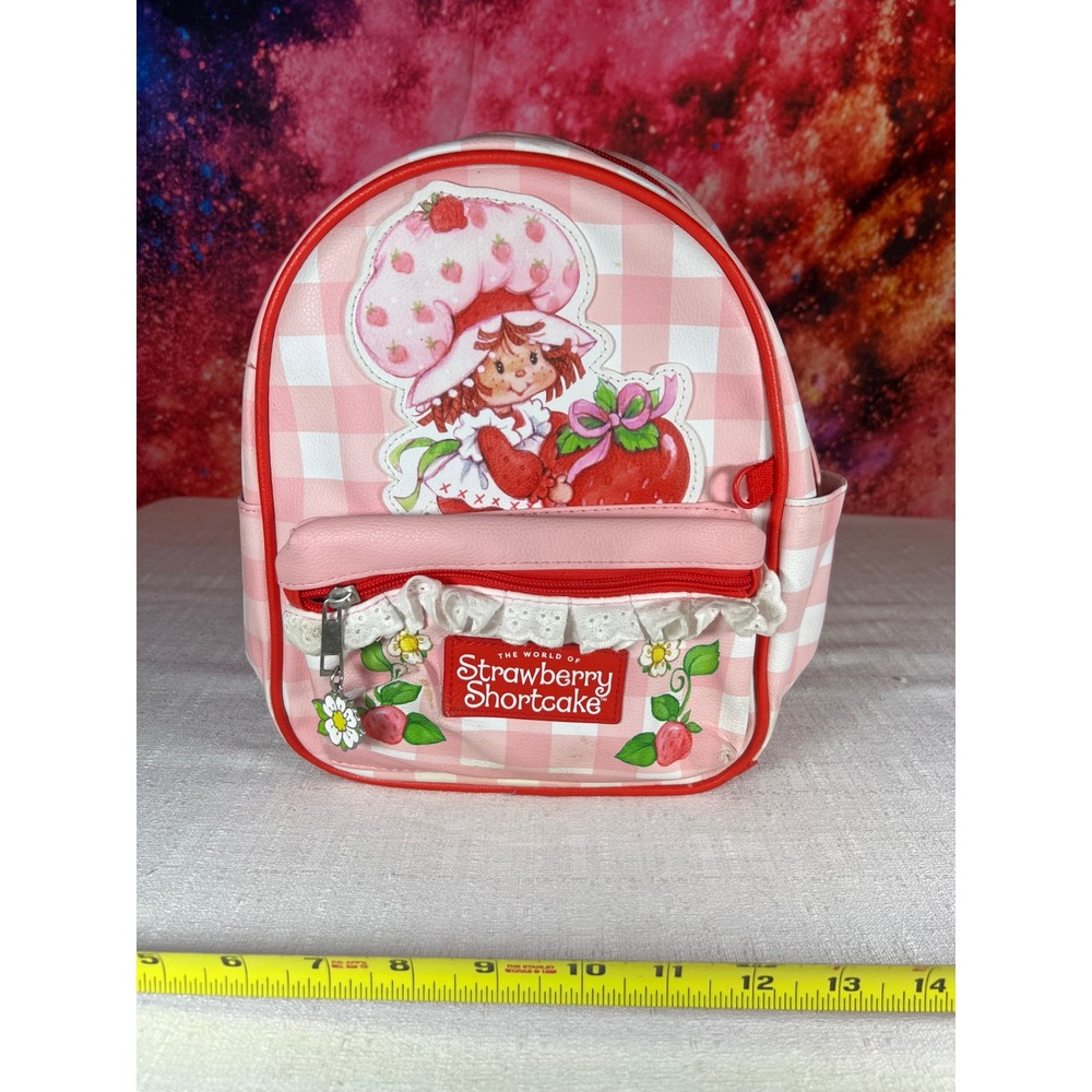 Strawberry Shortcake Mini Backpack Pink Gingham Eyelet Lace Faux Leather Bag